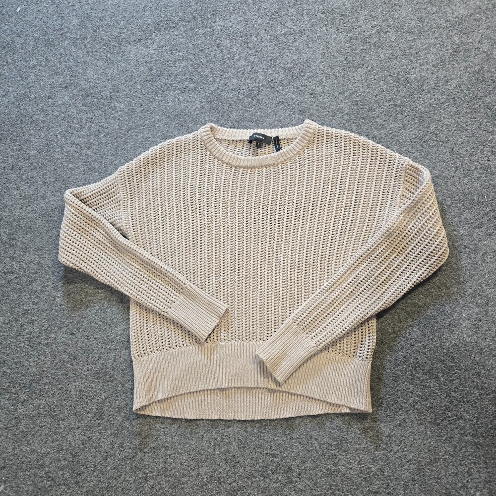Theory Sweater Womens Small Beige Open Knit Long Sleeve Beachy Capsule Casual